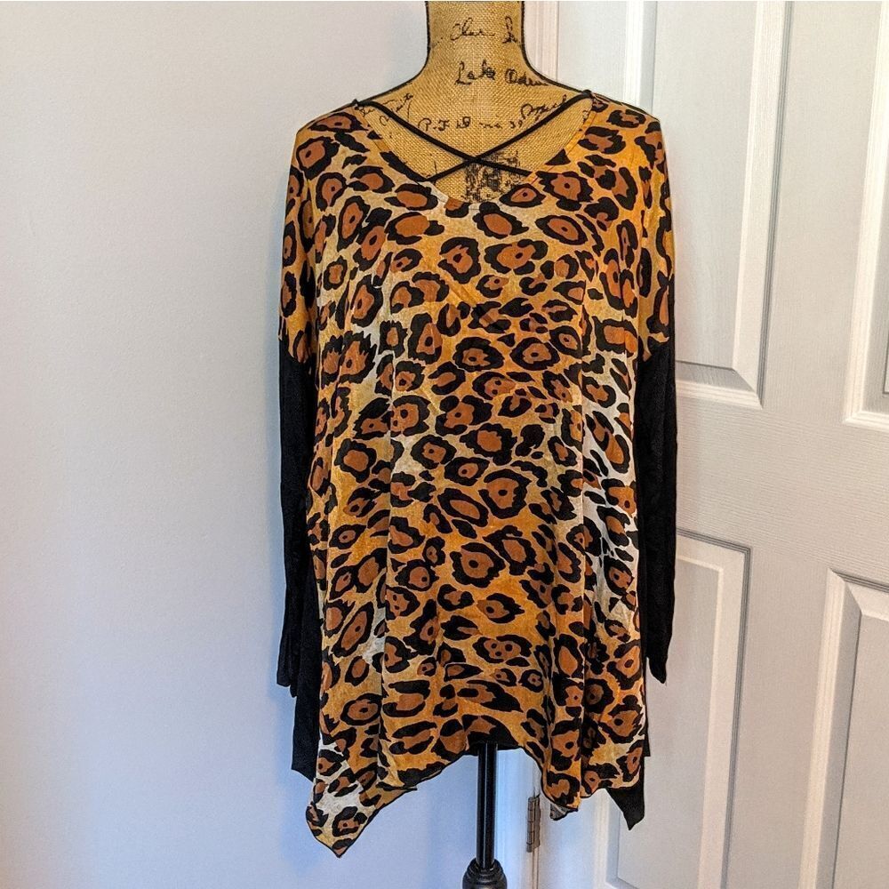 Cheetah and black blouse